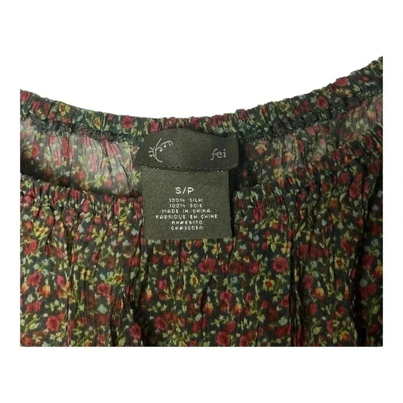 1606. ANTHROPOLOGIE FEI LONG SLEEVE SILK MATERIAL FLORAL BLOUSE SIZE SMALL GREEN - Picture 6 of 10